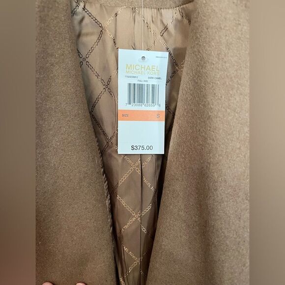 Michael Kors Asymmetric Zip Wool Blend Belted Coat in Dark Camel Size Small NWT - Picture 4 of 9